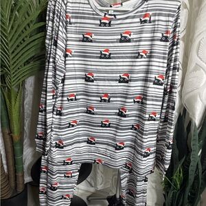 Striped Cat Print Pajama Set